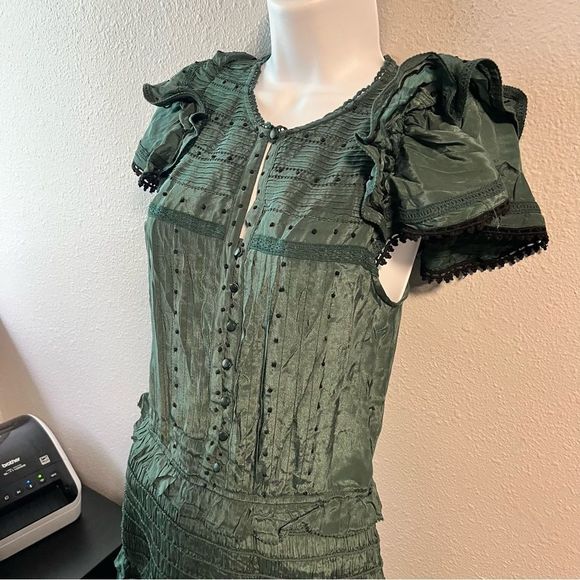 Sea New York Azzedine Flutter Sleeve Smocked Midi Dress Emerald - Picture 9 of 15